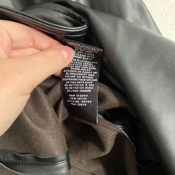 Faux Leather Button Down Shirt Jacket Black Women’s Small Oversized Longline - Picture 9 of 9